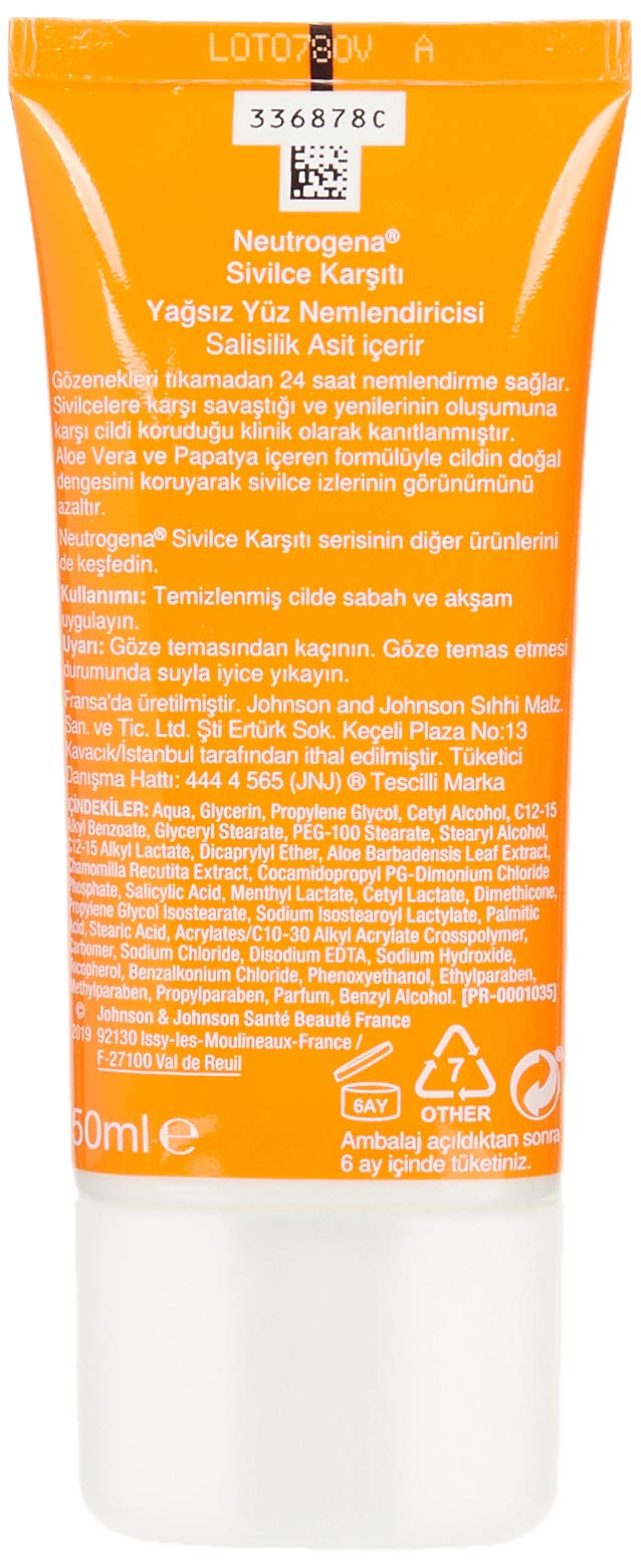 neutrogena sivilce karşıtı yağsız yüz nemlendiricisi 50ml, 50 ml