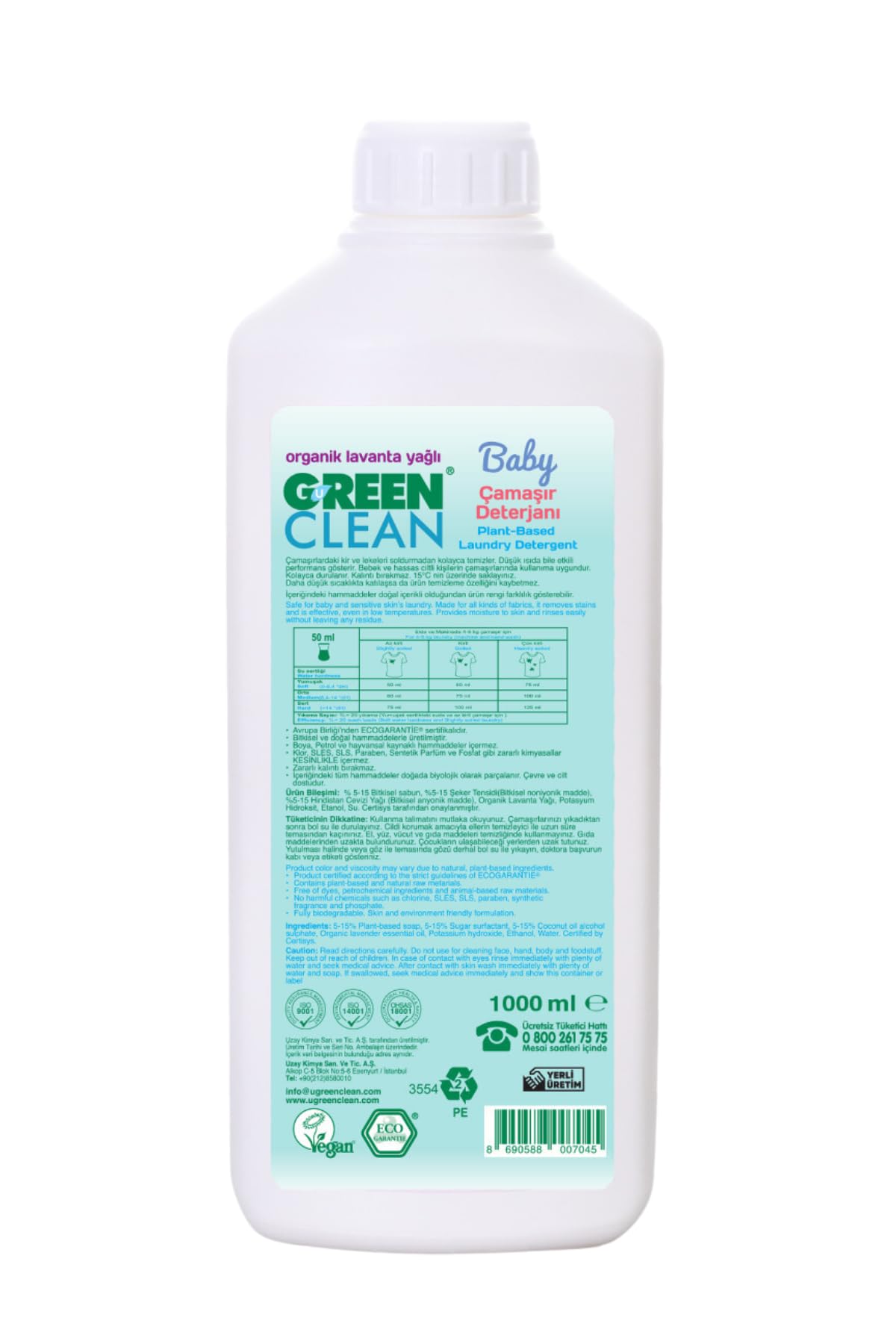 U Green Clean Baby Sıvı Çamaşır Deterjanı 1 Litre