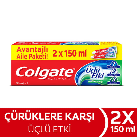 Colgate Üçlü Etki Çürüklere Karşı Koruma Diş Macunu 150 ml x 2 Adet