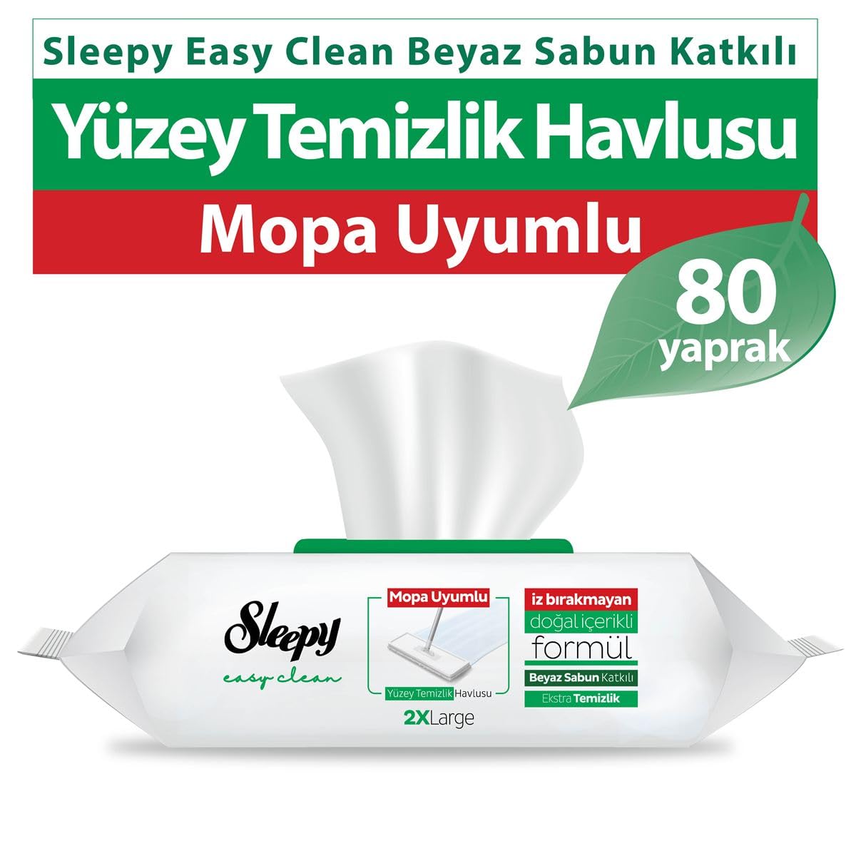 Sleepy Easy Clean Beyaz Sabun Katkılı Mopa Uyumlu Yüzey Temizlik Havlusu, 80 Yaprak
