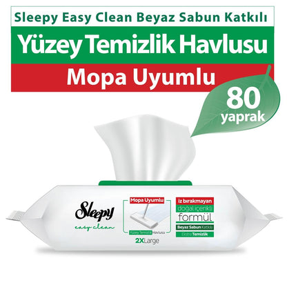Sleepy Easy Clean Beyaz Sabun Katkılı Mopa Uyumlu Yüzey Temizlik Havlusu, 80 Yaprak