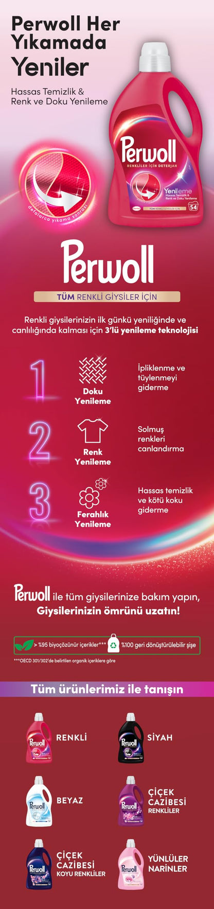 Perwoll Geliştirilmiş Renkli Sıvı Çamaşır Detarjanı 2970 ml