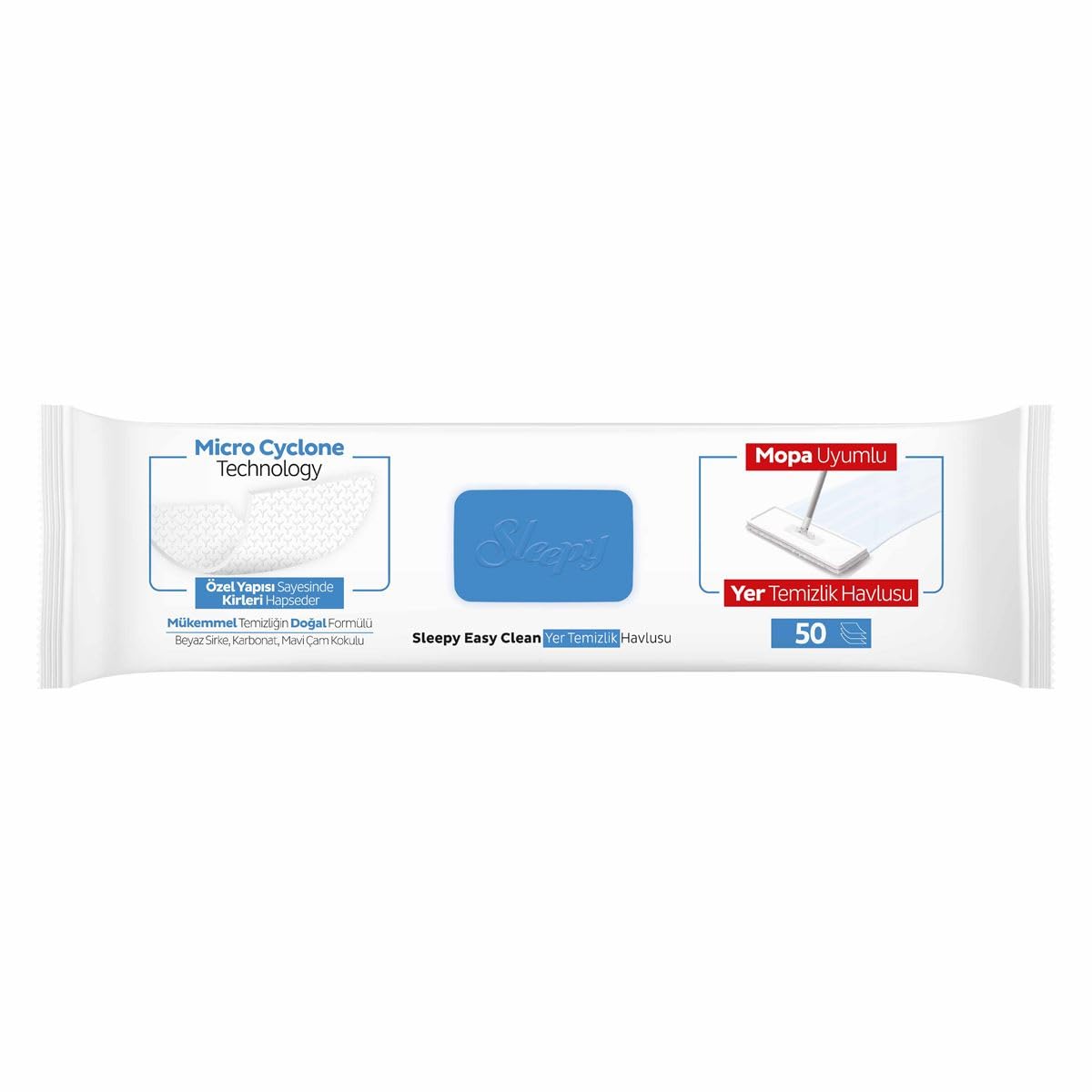 Sleepy Easy Clean Çamaşır Suyu Katkılı Mopa Uyumlu Yer Temizlik Havlusu 50 Yaprak Mop Aparatı Slim Bez