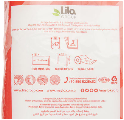 Süper Maylo 3 Katlı Kağıt Havlu 12'Li, 1 Paket (1 X 12 Adet)