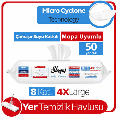 Sleepy Easy Clean Çamaşır Suyu Katkılı Mopa Uyumlu Yer Temizlik Havlusu 50 Yaprak Mop Aparatı Slim Bez