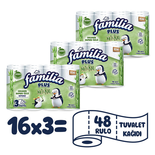 Familia Plus Natural Tuvalet Kağıdı 48 Rulo (16 Rulo x 3 Paket)