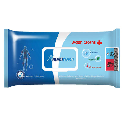 Medifresh Yetişkin Islak Mendil, Durulamasız, Mikrodalgaya Uygun, Papatya Özü ve E Vitamini içeren Yıkama Bezleri, Büyük Mendil (1 Paket/ 60 Adet)