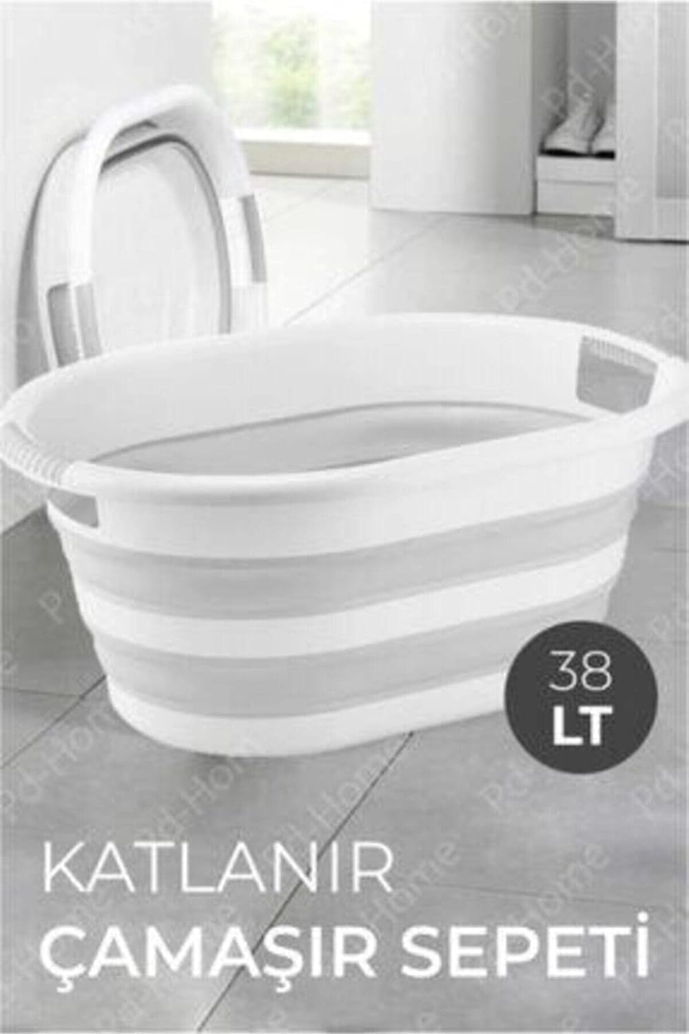 Gri Katlanabilir Çamaşır Sepeti - 38 Litre