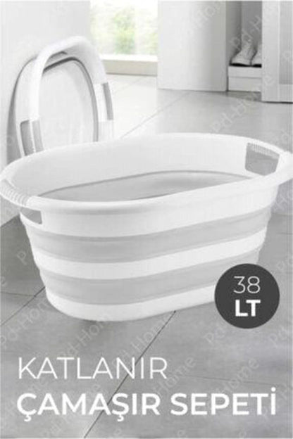 Gri Katlanabilir Çamaşır Sepeti - 38 Litre