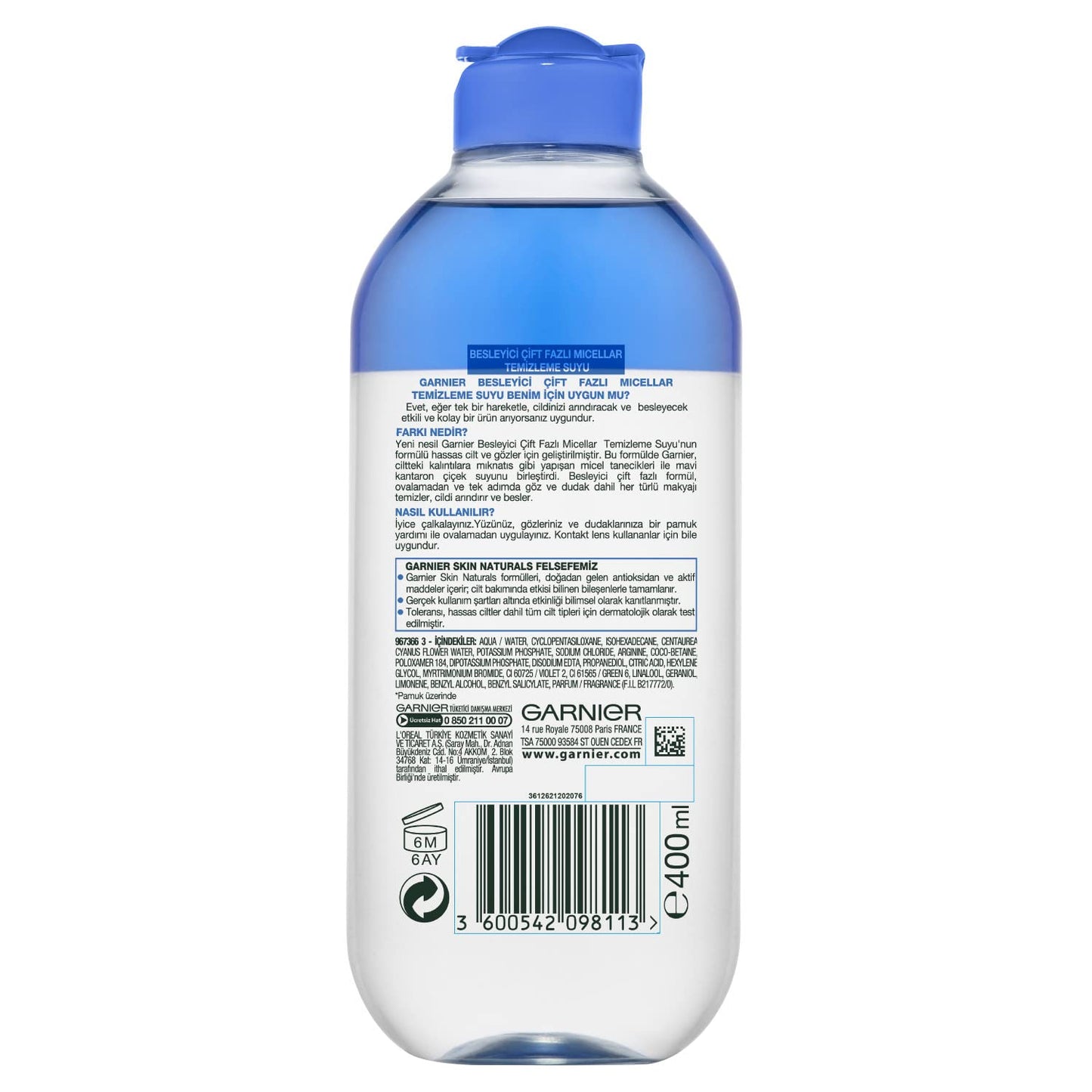 Garnier Skin Naturals Besleyici Çift Fazlı Micellar Temizleme Suyu (400 ml)