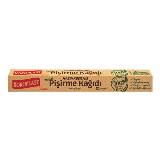Koroplast Ağartılmamış Hazır Kesilmiş Pişirme Kağıdı 10 adet 42x37 cm, Helal, Vegan, BPA İçermez, Fırında Tavuk, Et, Börek Pişirmek için Ağartılmamış Doğal Hazır Fırın Pişirme Kağıdı, Yapışmaz Yanmaz