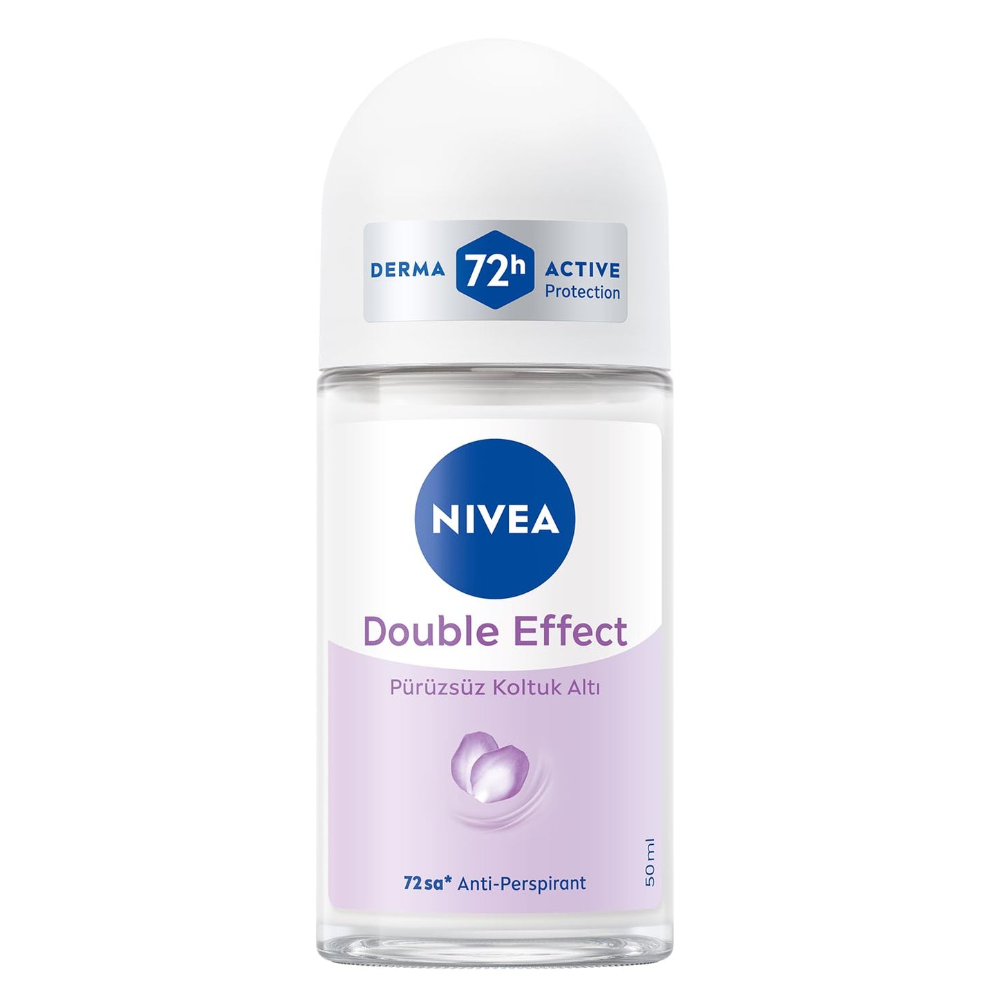NIVEA Kadın Roll-on Deodorant Double Effect 50ml, 72 Saat Anti-perspirant Koruma, Alkolsüz, Pürüzsüz Cilt, Doğal Avokado Özleri