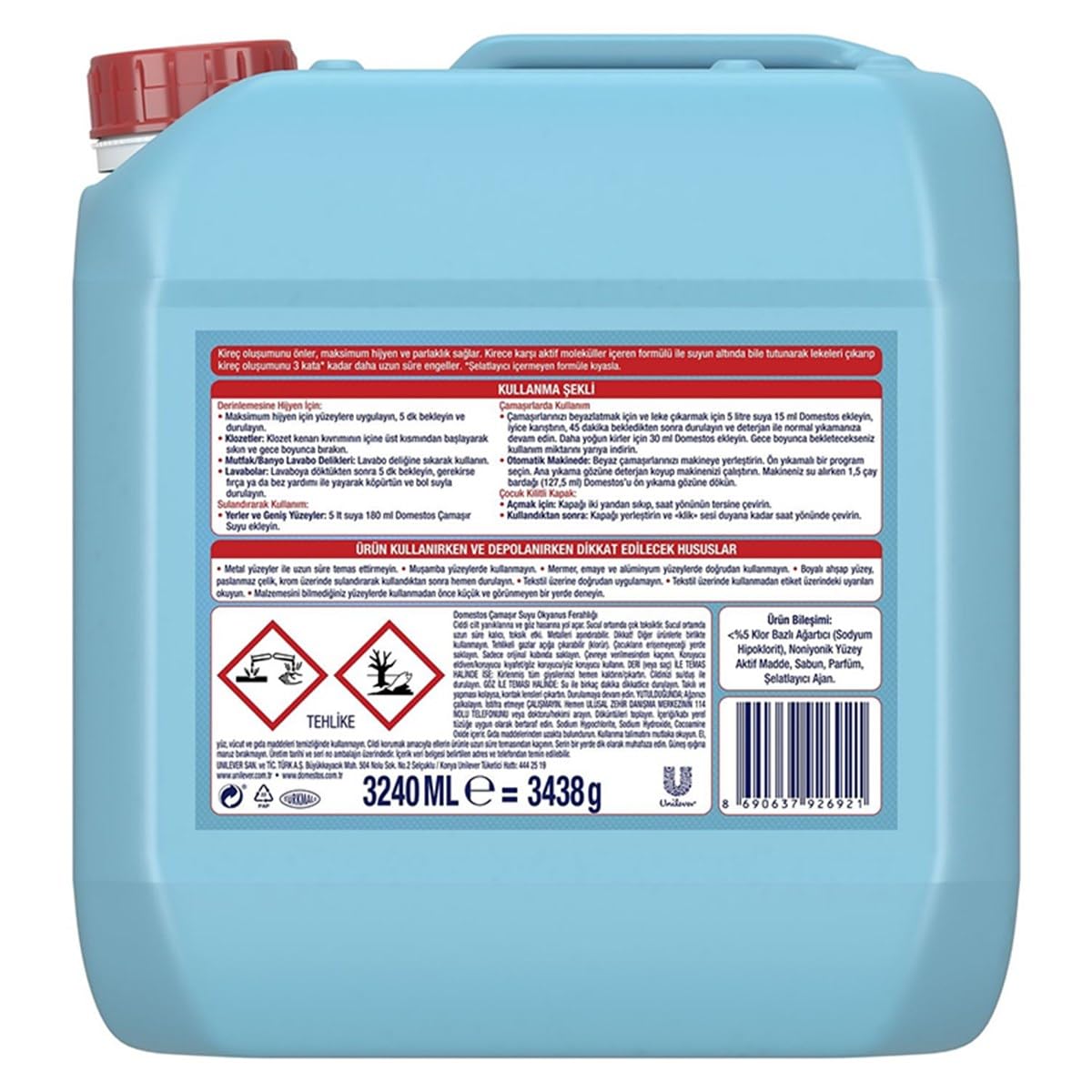 Domestos Okaliptüs Ferahlığı Yoğun Kıvamlı Çamaşır Suyu 3240 ml x 2 Adet