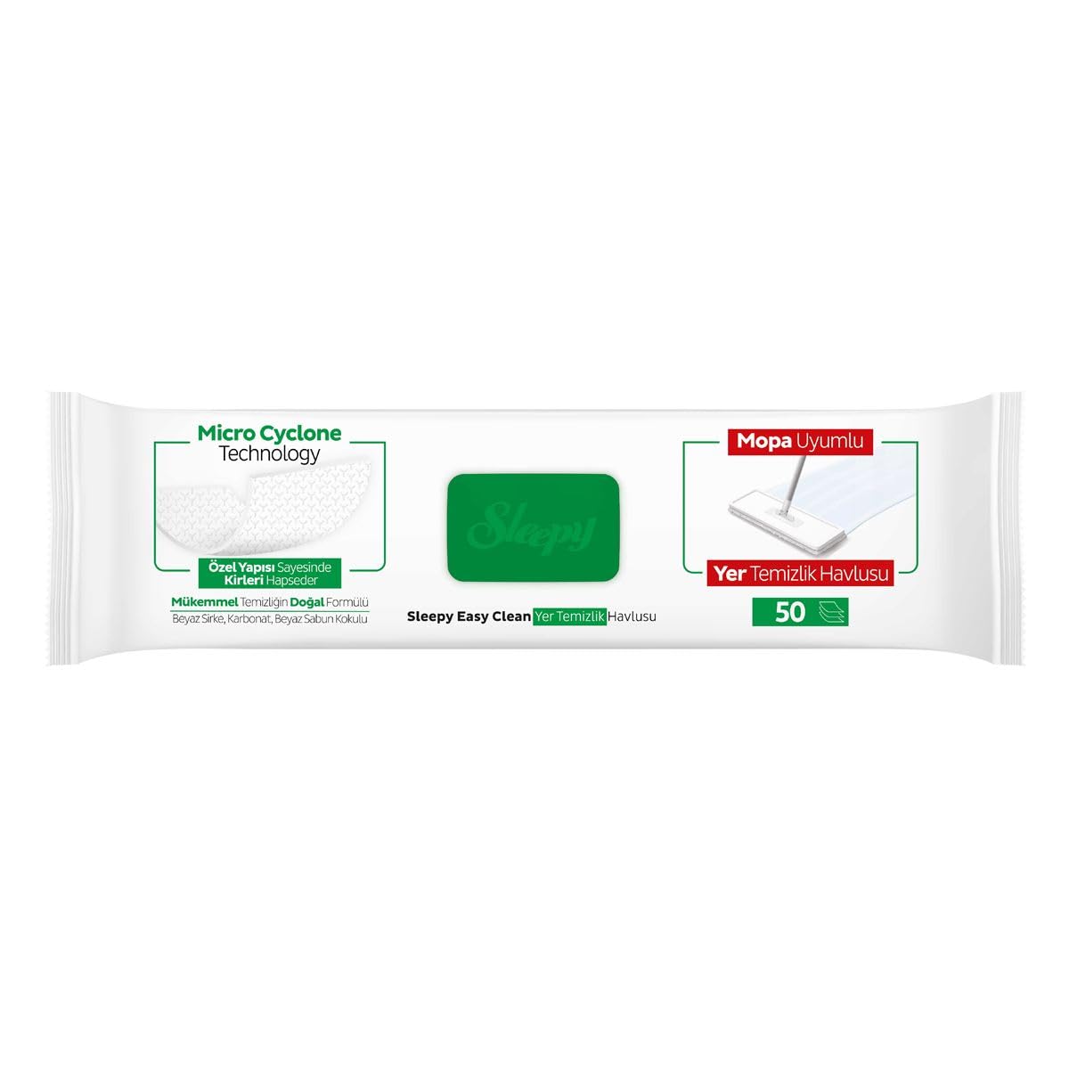 Sleepy Easy Clean Beyaz Sabun Katkılı Mopa Uyumlu Yer Temizlik Havlusu&Mendili 50 Yaprak