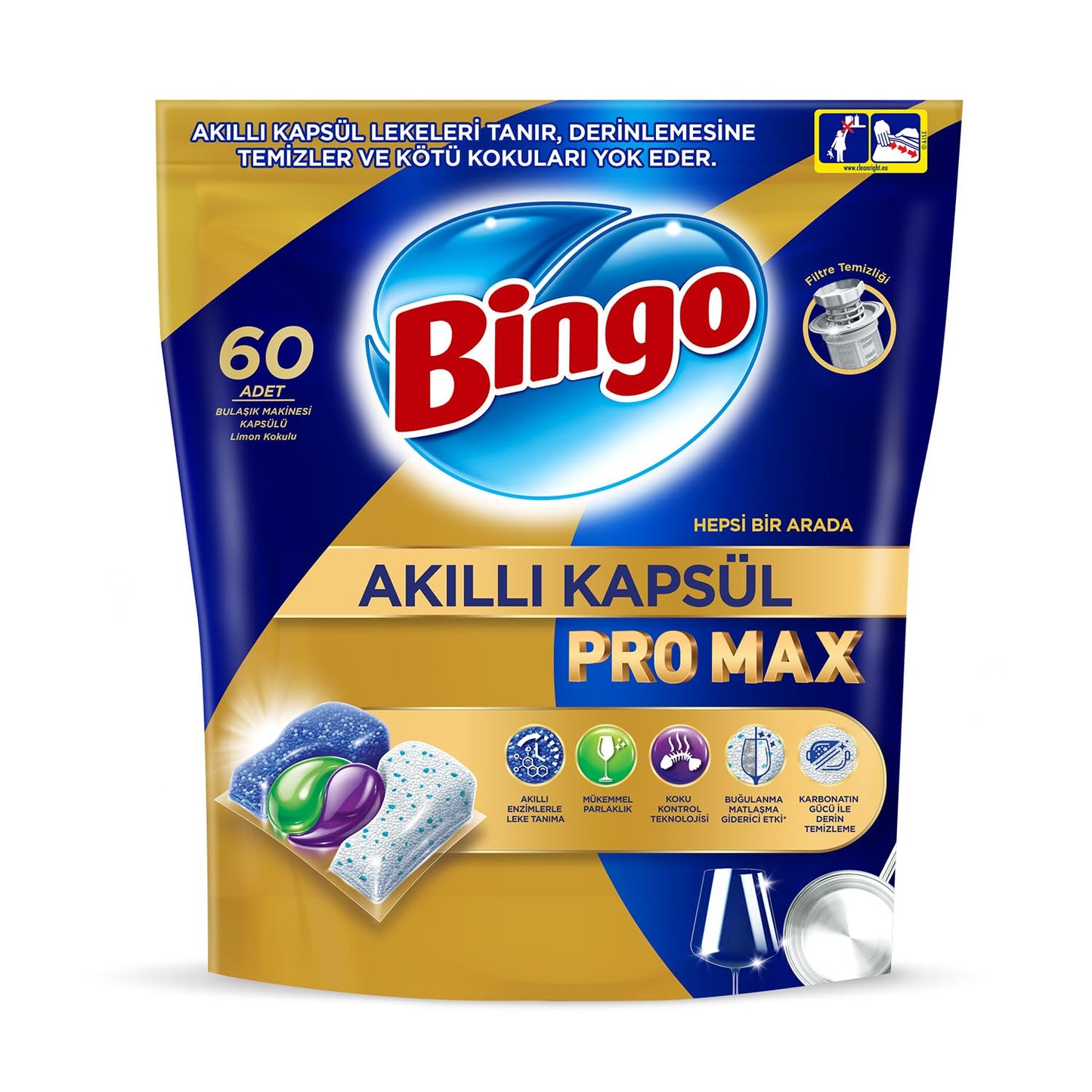 Bingo Akıllı Kapsül Pro Max Bulaşık Makinesi Deterjanı Tableti 60'lı