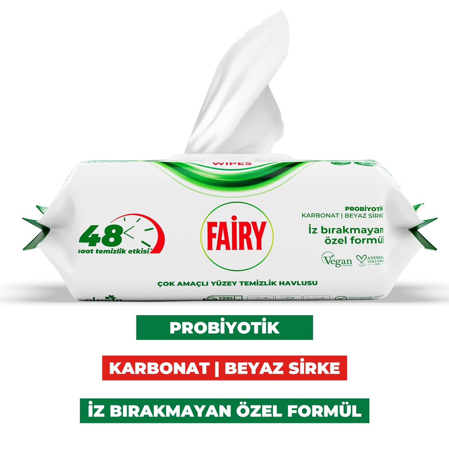 Fairy Çok Amaçlı Yüzey Temizlik Havlusu 100 Yaprak | Beyaz Sabun | Beyaz Sirke & Karbonat | 48 Saat Temizlik Etkili | İz Bırakmayan Formül
