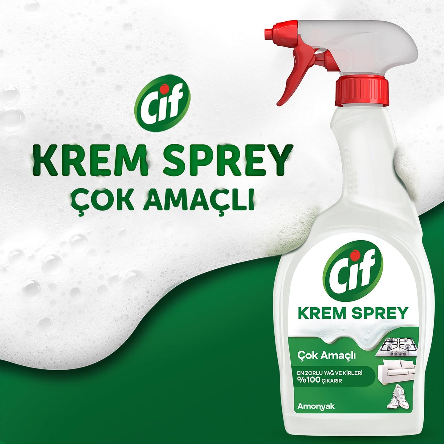Cif Krem Sprey Çok Amaçlı Amonyak Yüzey Temizleyici Yağ ve Kir Çıkarıcı 750 ml