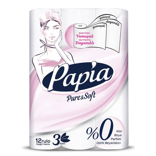 Papia P&S Kağıt Havlu 3 Katlı Beyaz 12 Adet