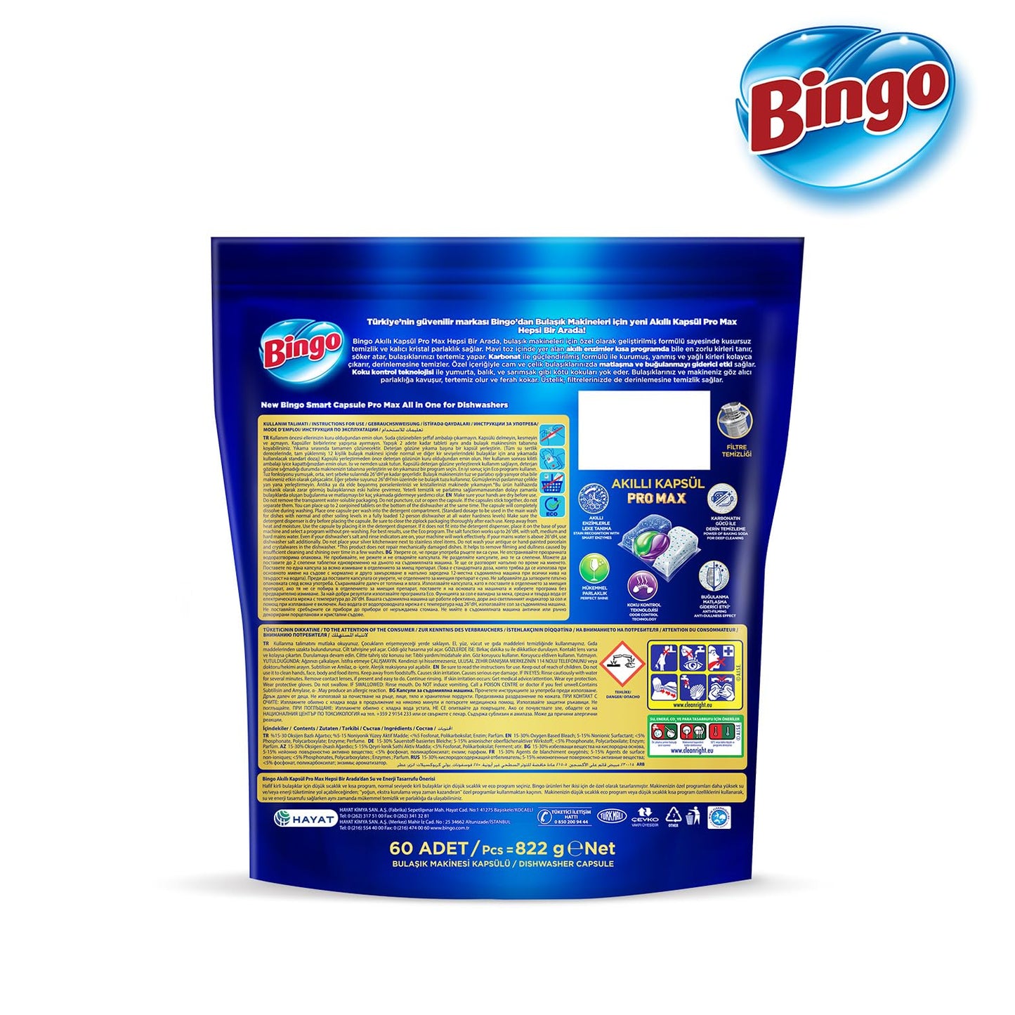Bingo Akıllı Kapsül Pro Max Bulaşık Makinesi Deterjanı Tableti 60'lı