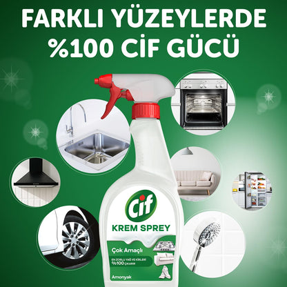 Cif Krem Sprey Çok Amaçlı Amonyak Yüzey Temizleyici Yağ ve Kir Çıkarıcı 750 ml