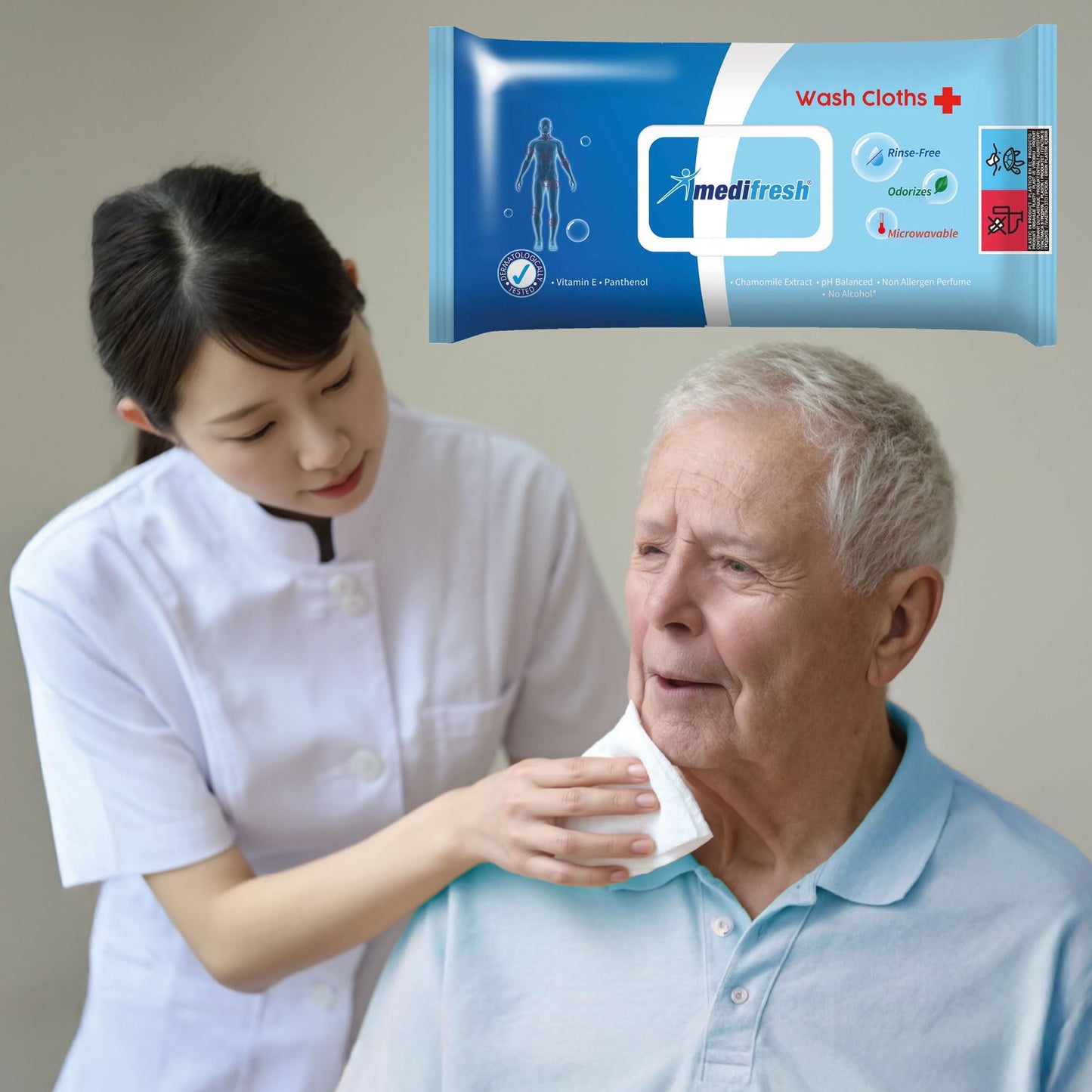 Medifresh Yetişkin Islak Mendil, Durulamasız, Mikrodalgaya Uygun, Papatya Özü ve E Vitamini içeren Yıkama Bezleri, Büyük Mendil (1 Paket/ 60 Adet)